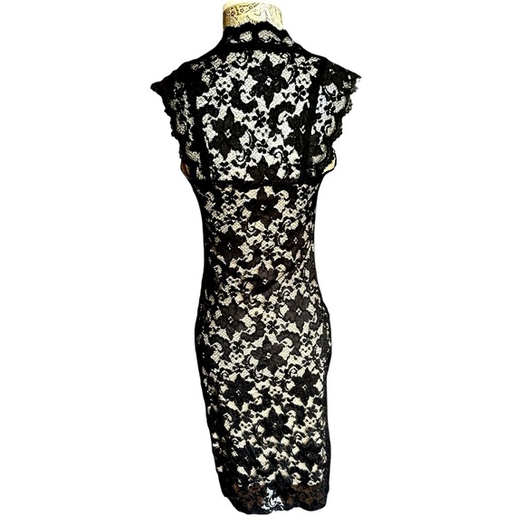 Stretchy Lace Party Black Mini Dress Pinup Retro Size Medium Cocktail Dancer - Picture 3 of 6